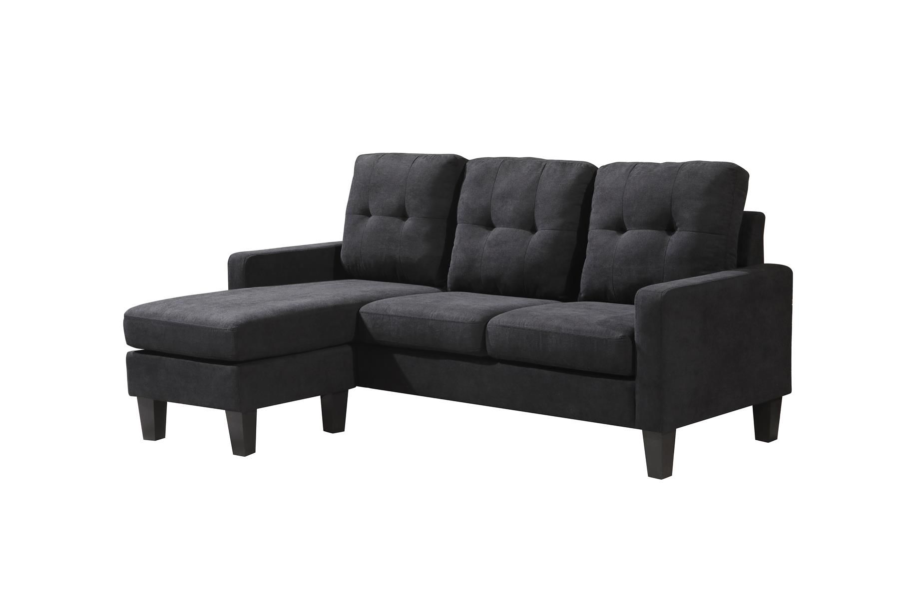 KOSY KOALA Corner Sofa Fabric Sectional Sofa with Ottoman L-shaped Black Sofa Couch Reversible 3-Seater