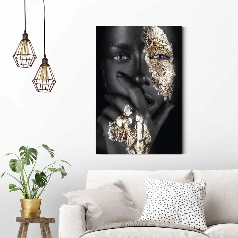 Schilderij Gouden hand - 90 x 60 - Goudkleurig