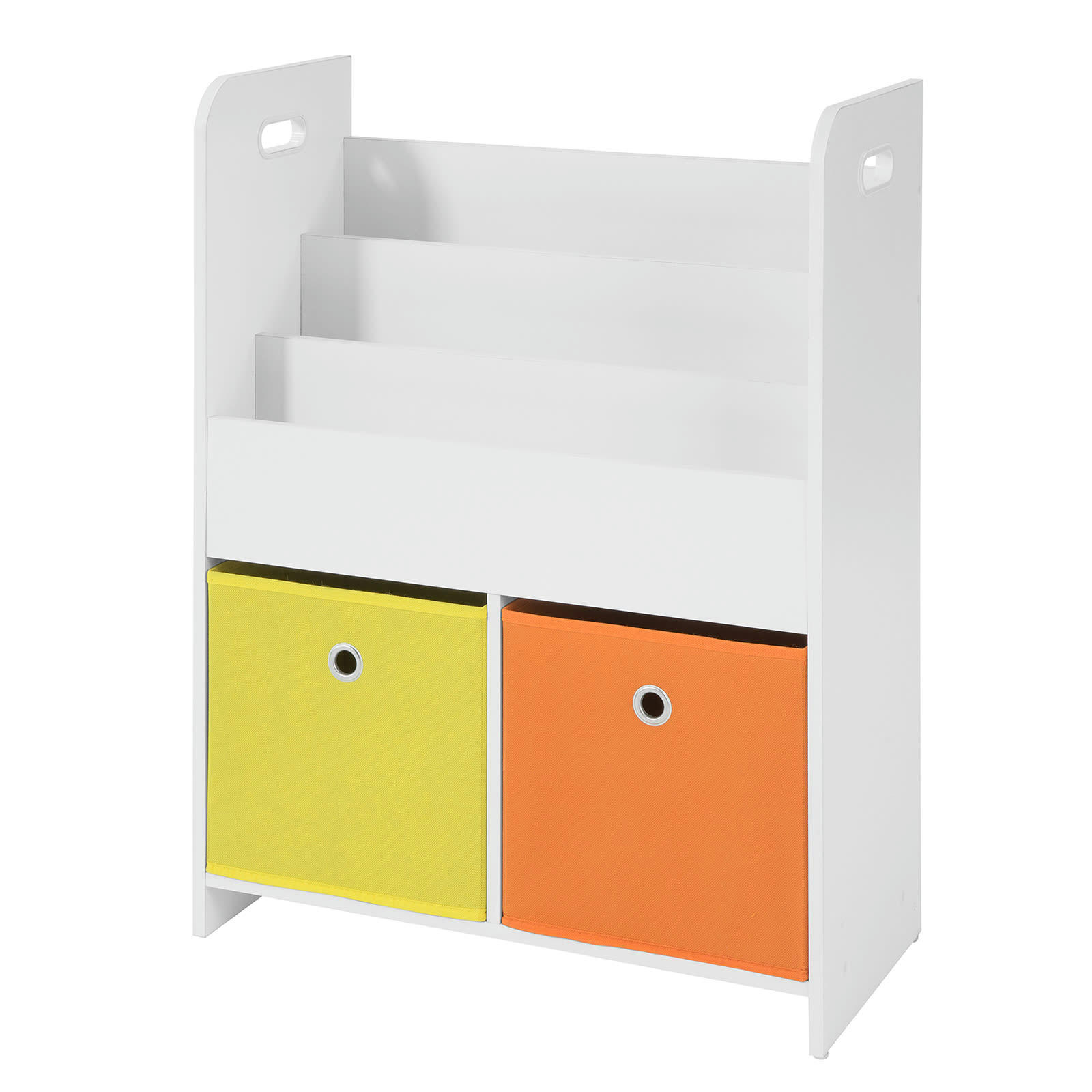 - Bibliothèque pour enfants 2 paniers 3 étagères effet bois blanc