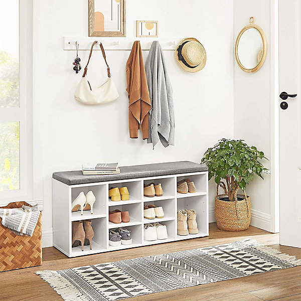 Banc à Chaussures Blanc avec Coussin d'Assise - L104 cm