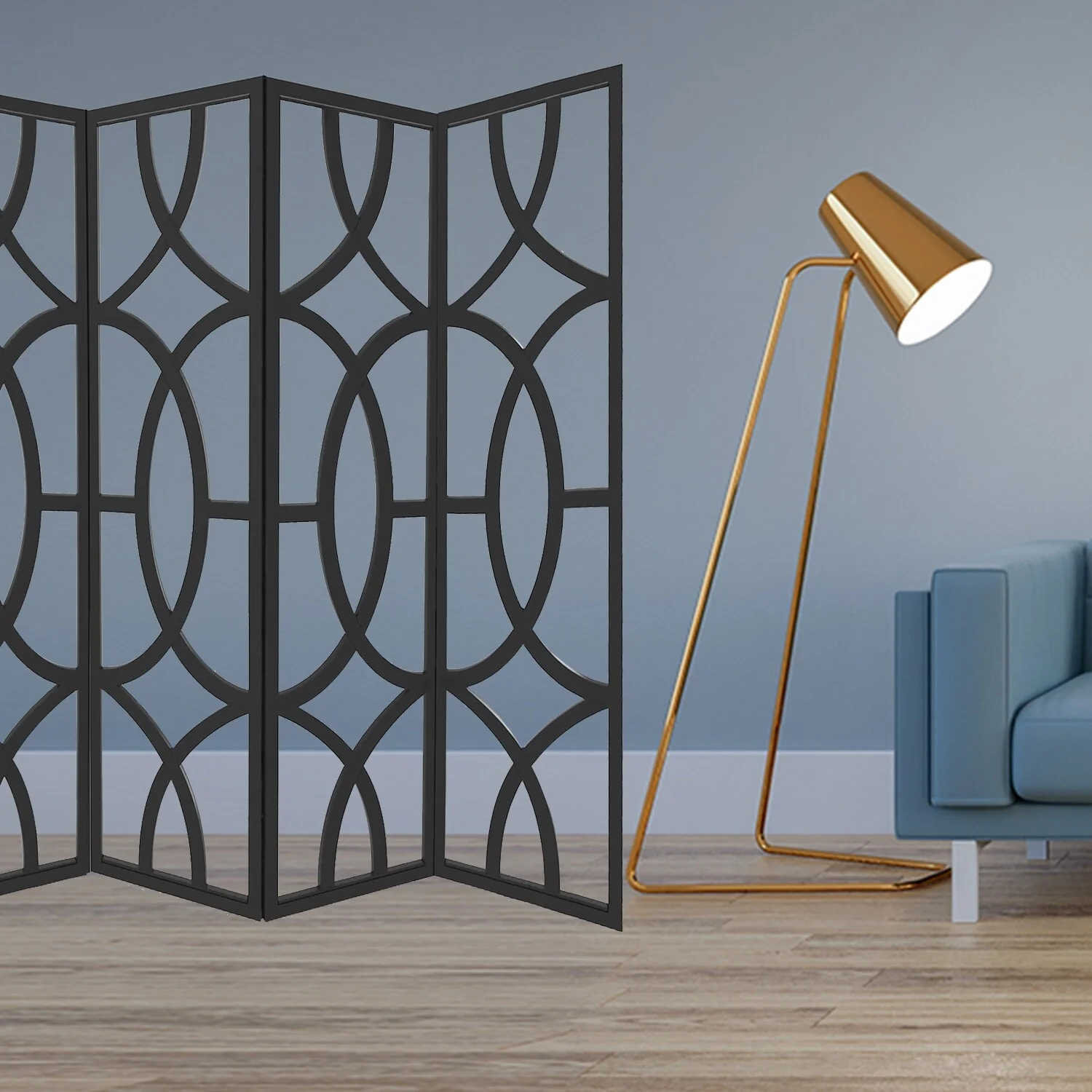 84 x 2 x 84 Black Wood 4 Panel Screen