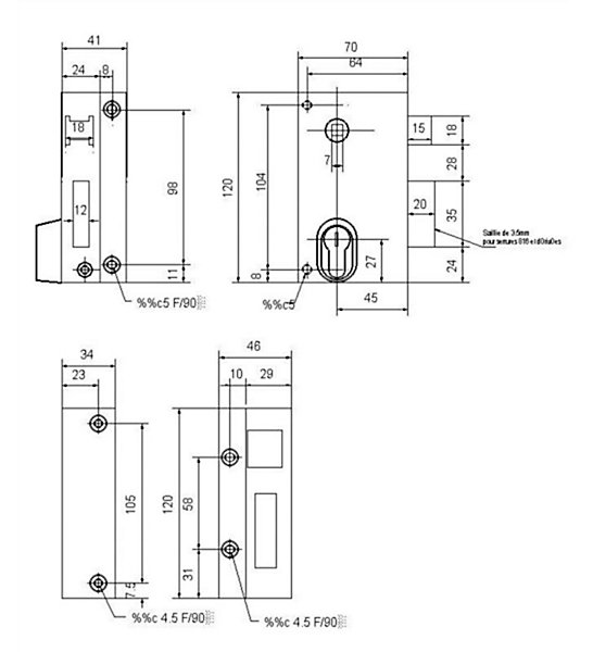 ABUS Serrure Applique Vert. Cyl. Euro. 120x70 Gauche