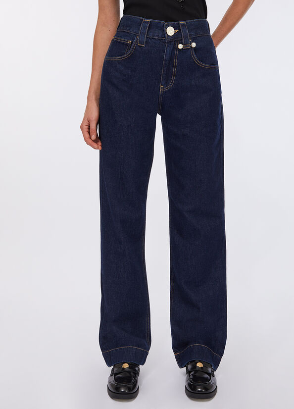Jeans straight con perle gioiello