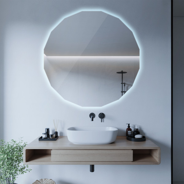 Lustro Okrągłe Asymetryczne LED z Zimnym Światłem 50x50 Wallfluent