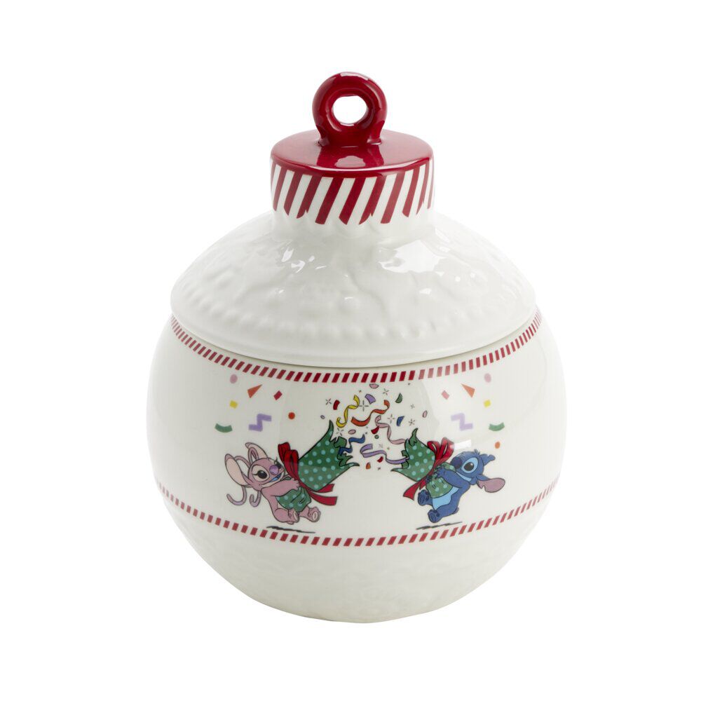 Bonbonnière boule de No&euml;l Disney Stitch céramique blanc et rouge Ø15,5xH19cm