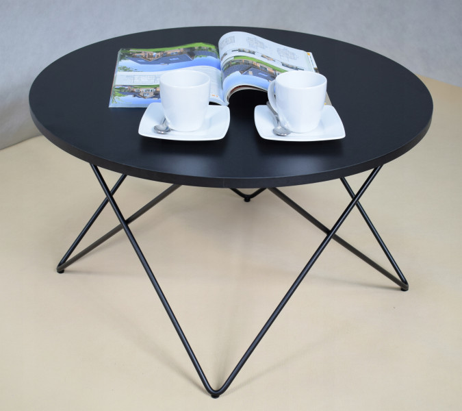 Nowoczesny Okrągły Stolik Kawowy Salon Loft 75x75x43 Czarny Blat MiniPearl