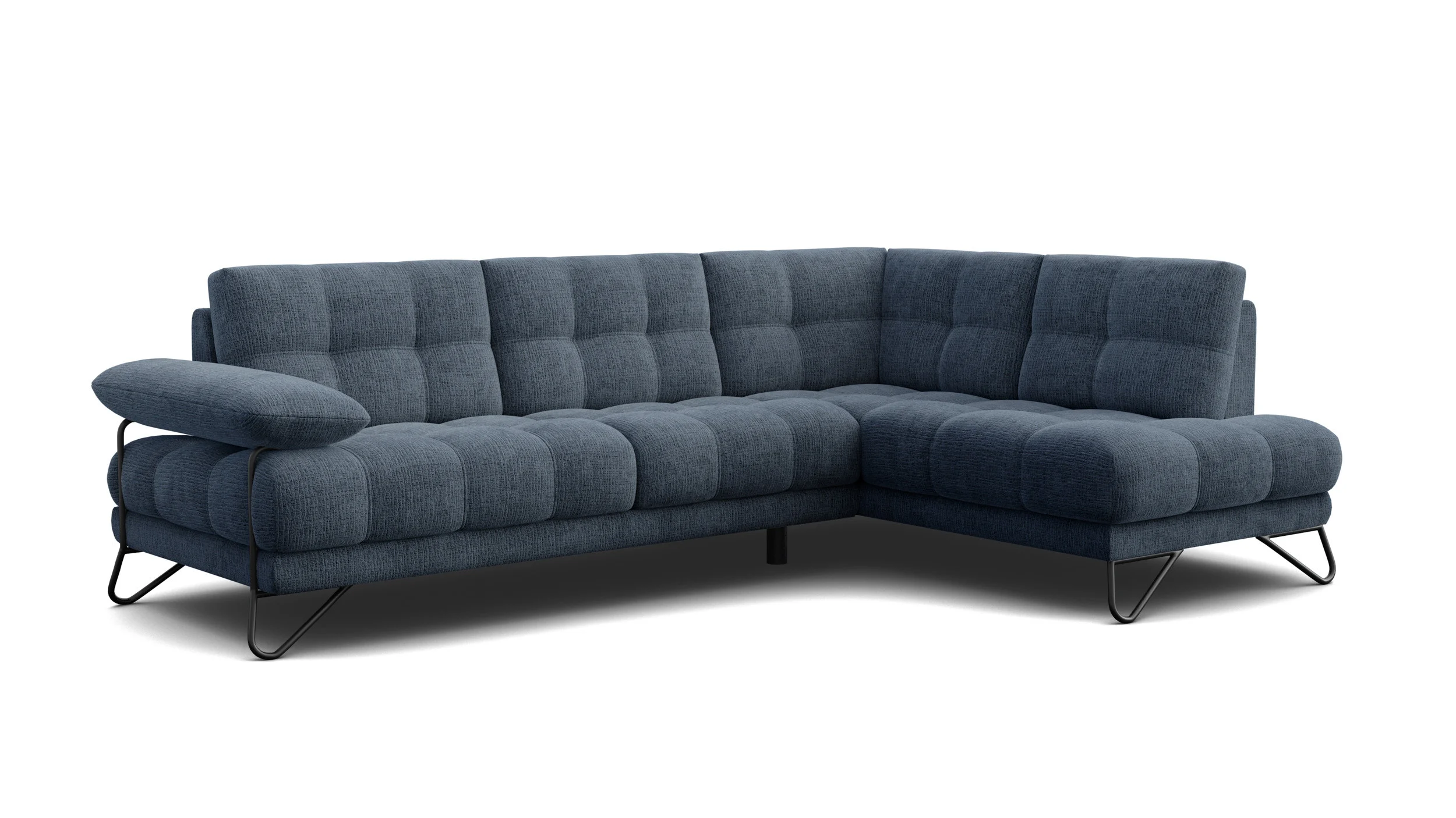 BUBBARA Sofa narożna 5 osobowa prawa, granatowa