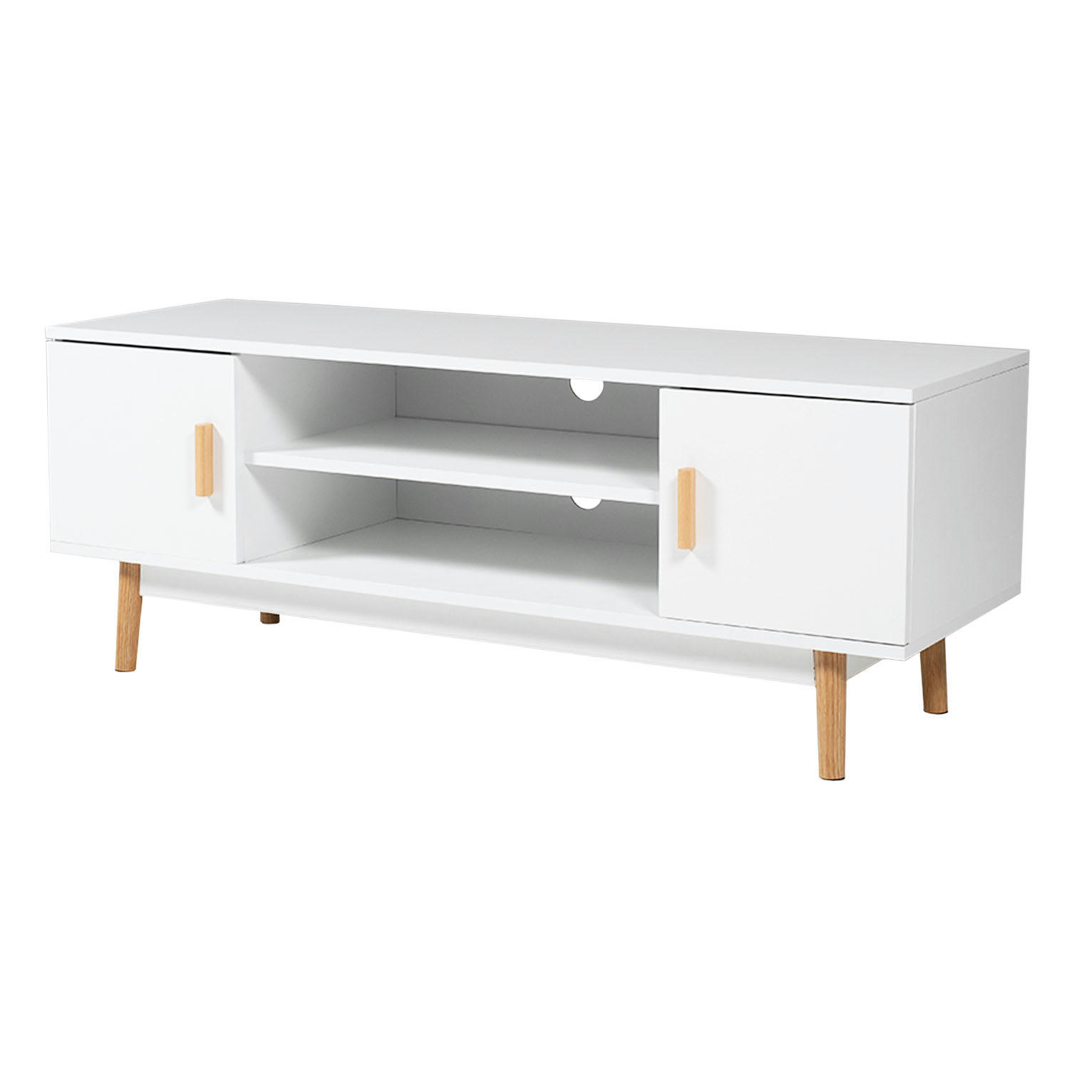 JOEY - Meuble TV style scandinave avec 2 portes blanc