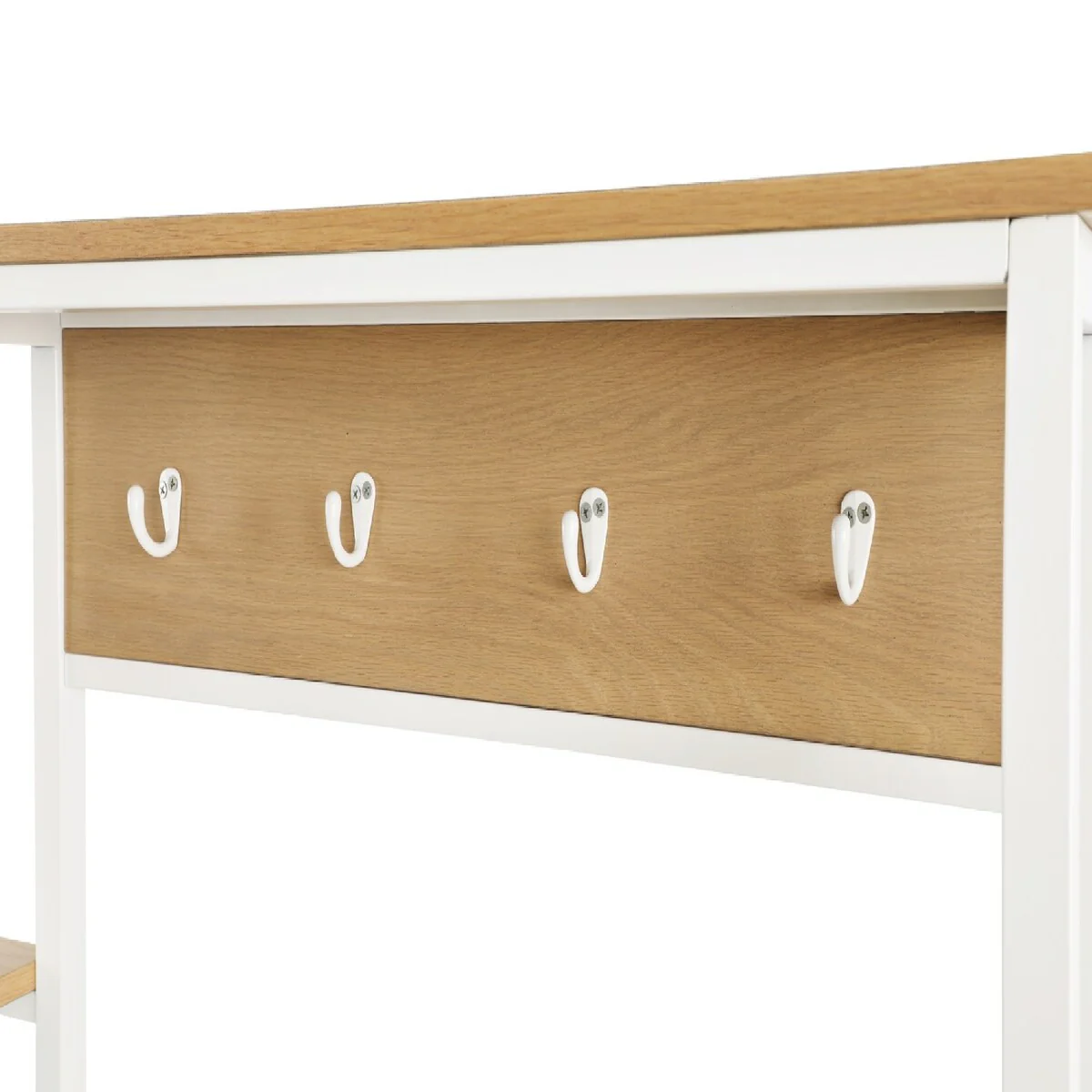 Hall Tree and 5 Tier Shelf and Wooden Seat, White and Brown