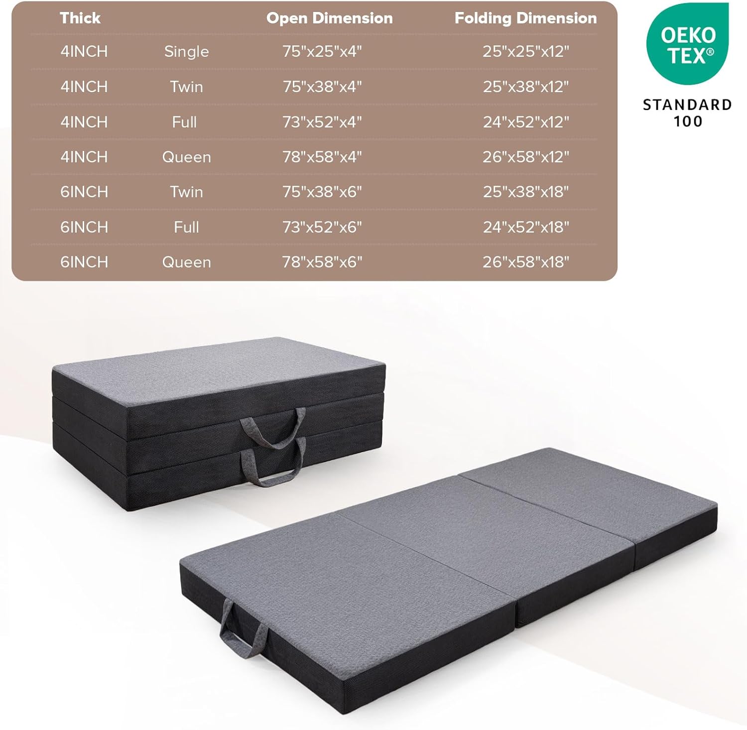 Vamcheer Tri Folding Mattress Full Size - 6 Inch Foldable Mattress for Travel/RV/Camping/Guest Room/Yoga, 73x52x6 Tri-fold Memory Foam Cushion with Washable Cover