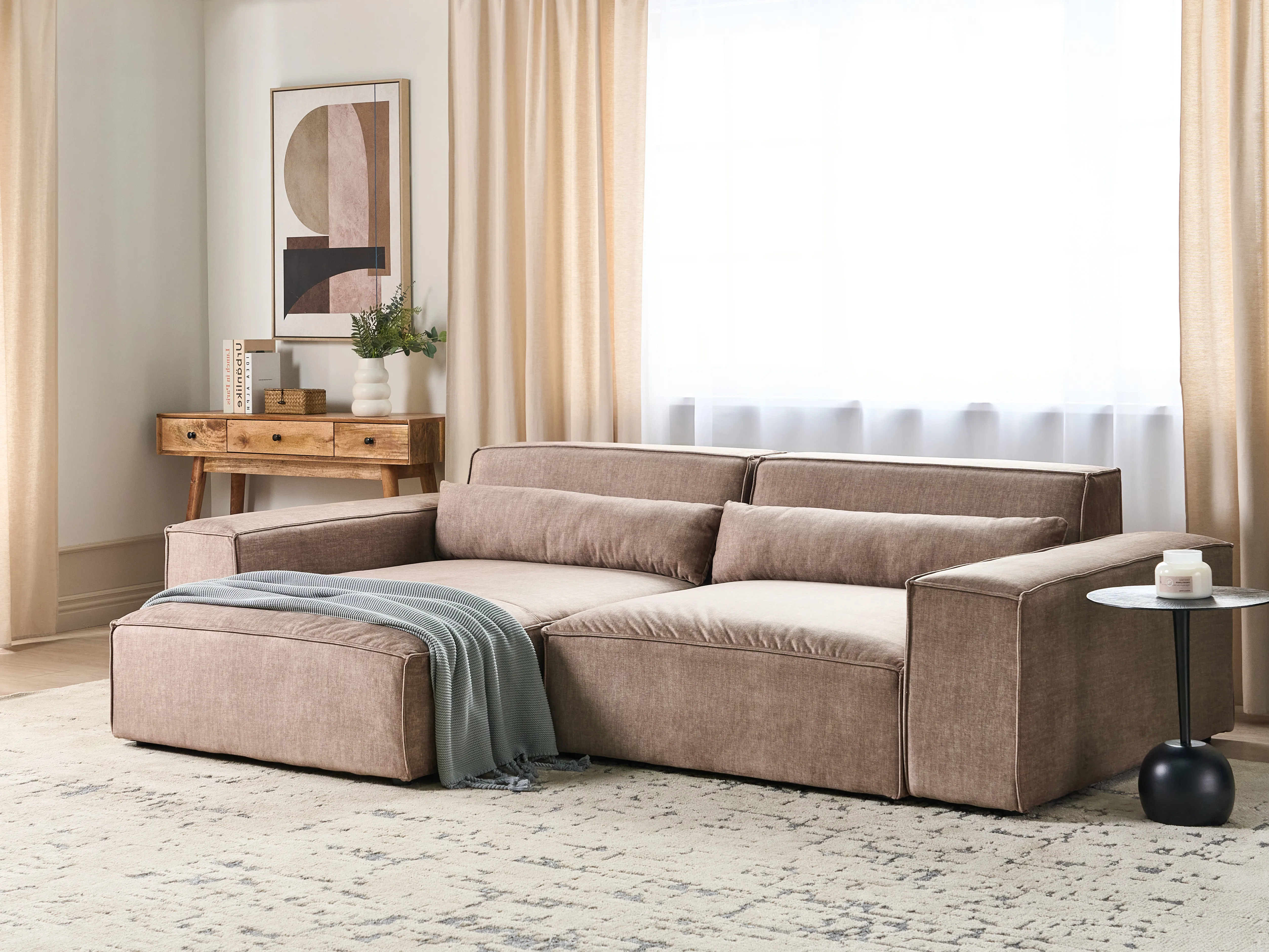 Modular Corner Sofa 3 Seater HELLNAR Fabric Light Brown Right Hand