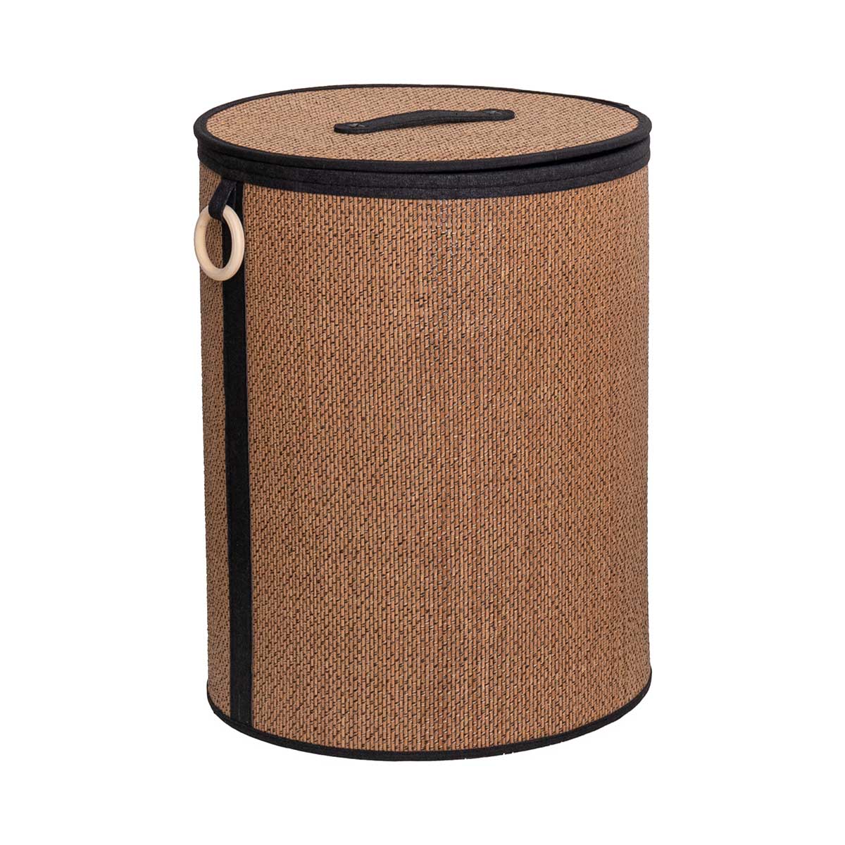 Cesto wc em bambu com tampa e alça de madeira 53cm