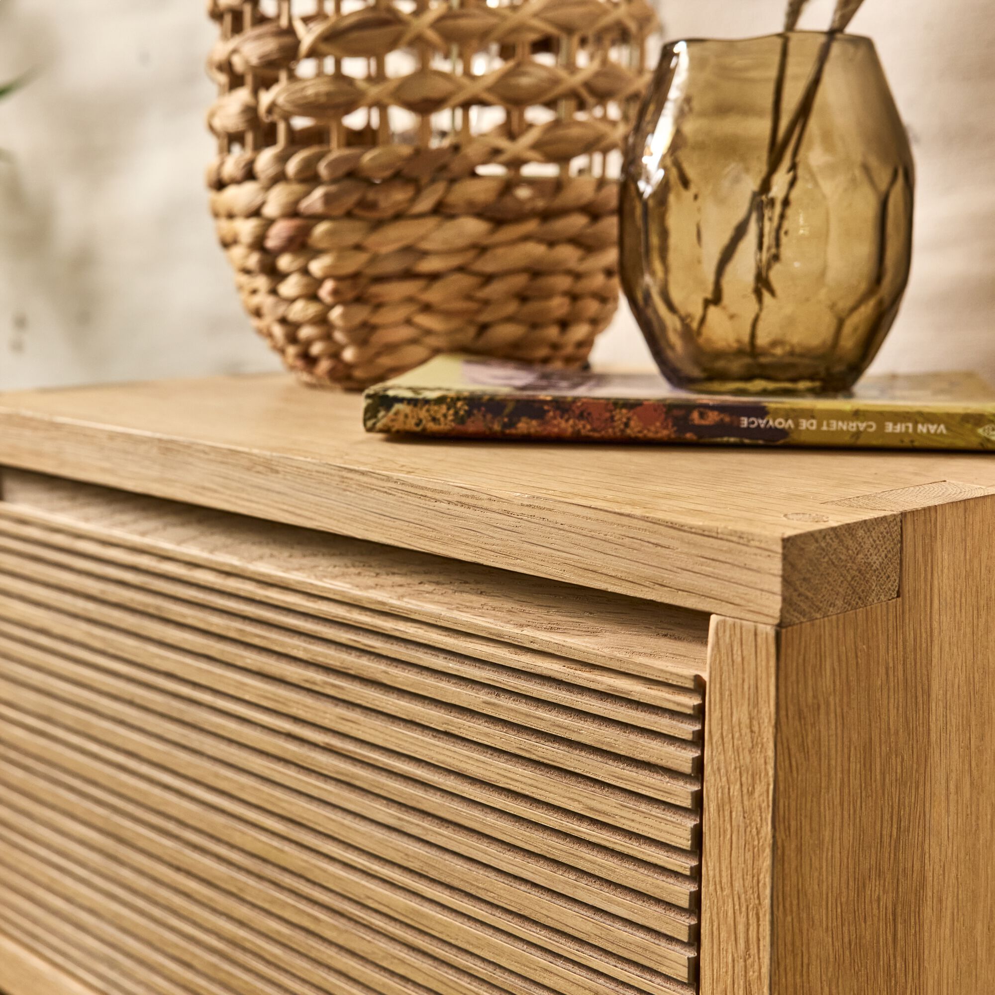 TASSIA - Bloc de 1 tiroir en chêne strié L40cm - bois clair