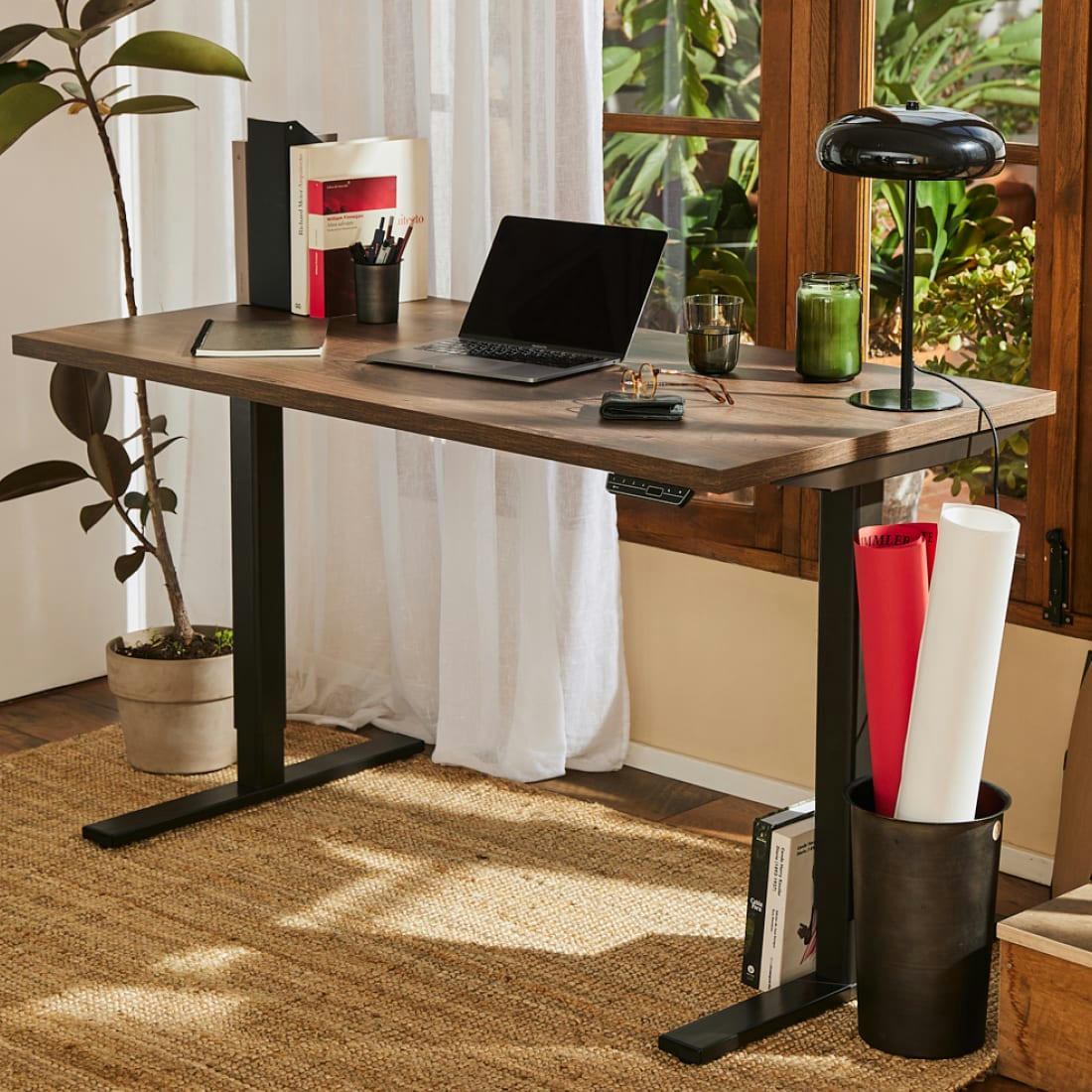 ELEVA PREMIUM - Bureau assis debout effet bois sauvage 180x80x3cm