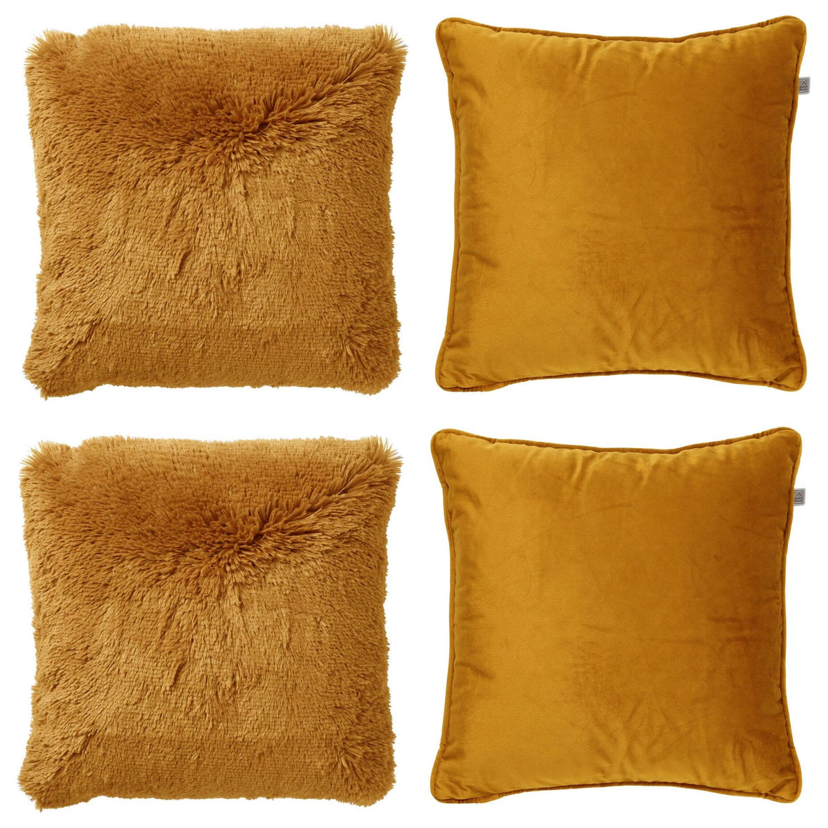 KUSSENSET - 4-delig Fluffy & Velvet - 45x45 cm - inclusief binnenkussens - geel