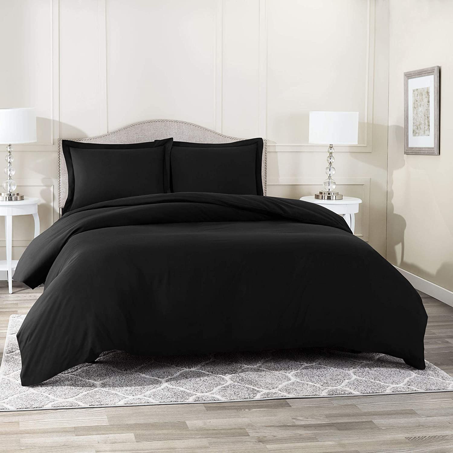 Egyptian Cotton Comforter Cover Set with Button Closure Fitted Sheet 2 Pillow Shams