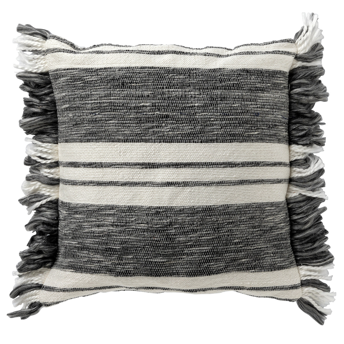 EDGAR - sierkussen 45x45 cm - streepdessin - duurzaam - Charcoal Gray - antraciet, wit