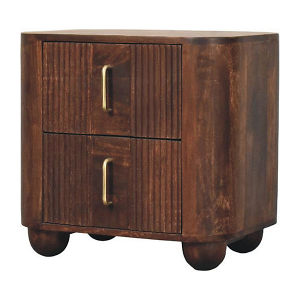 Artisan Furniture Bois massif Marlowe cannelé table de chevet, 2 tiroirs, marron foncé