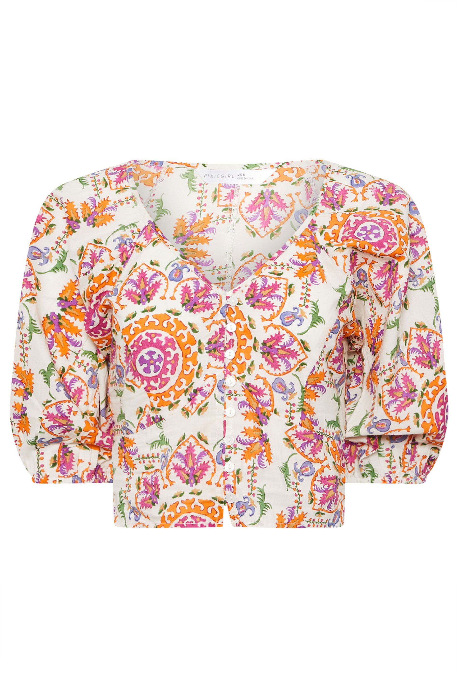 PixieGirl Petite Abstract Puff Sleeve Top