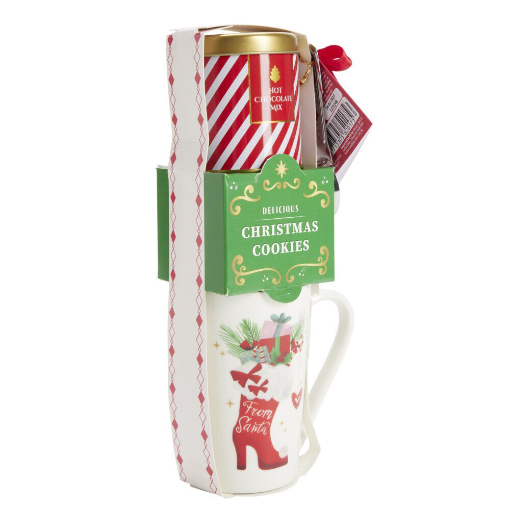 Coffret mug No&euml;l 330ml avec biscuits et boÎte métallique (3 modèles)