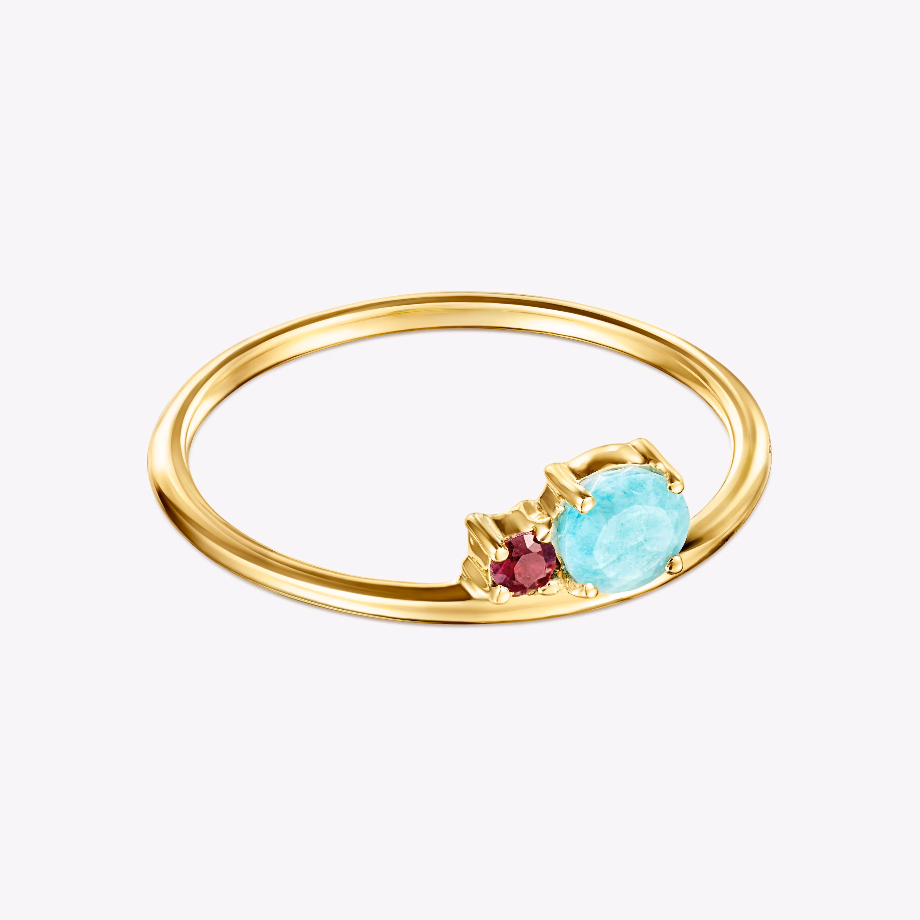 Anillo de oro con amazonita facetada y rubí  Mini Ivette