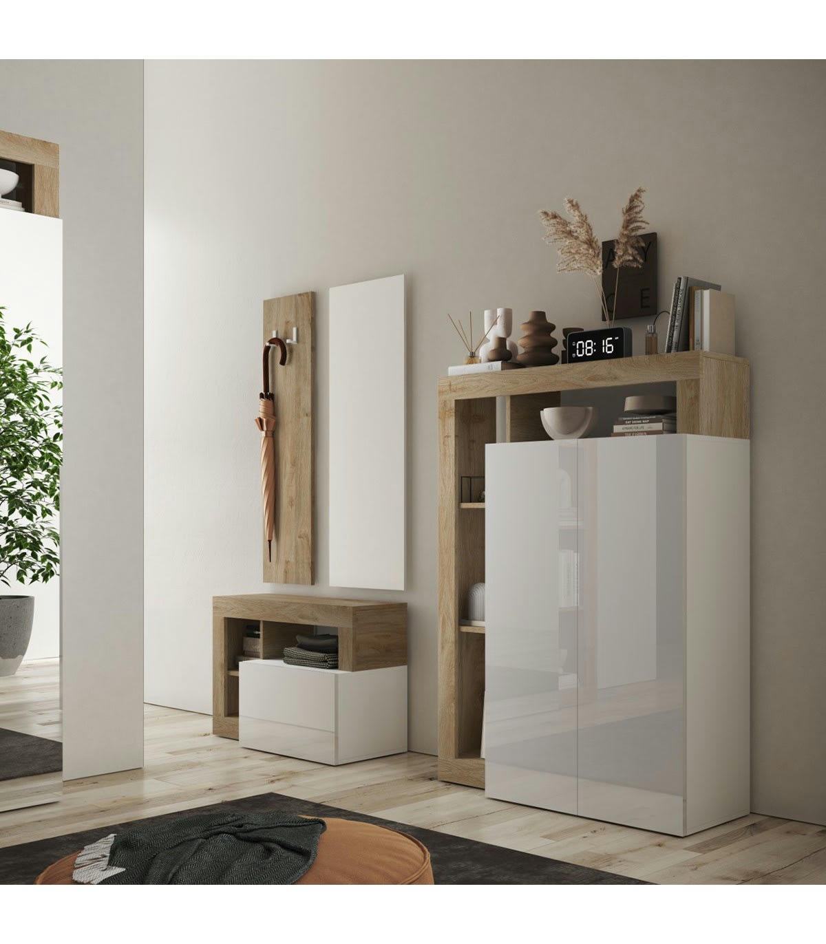 HAMBURG - Buffet 2 portes multifonction effet bois - H138,5 cm