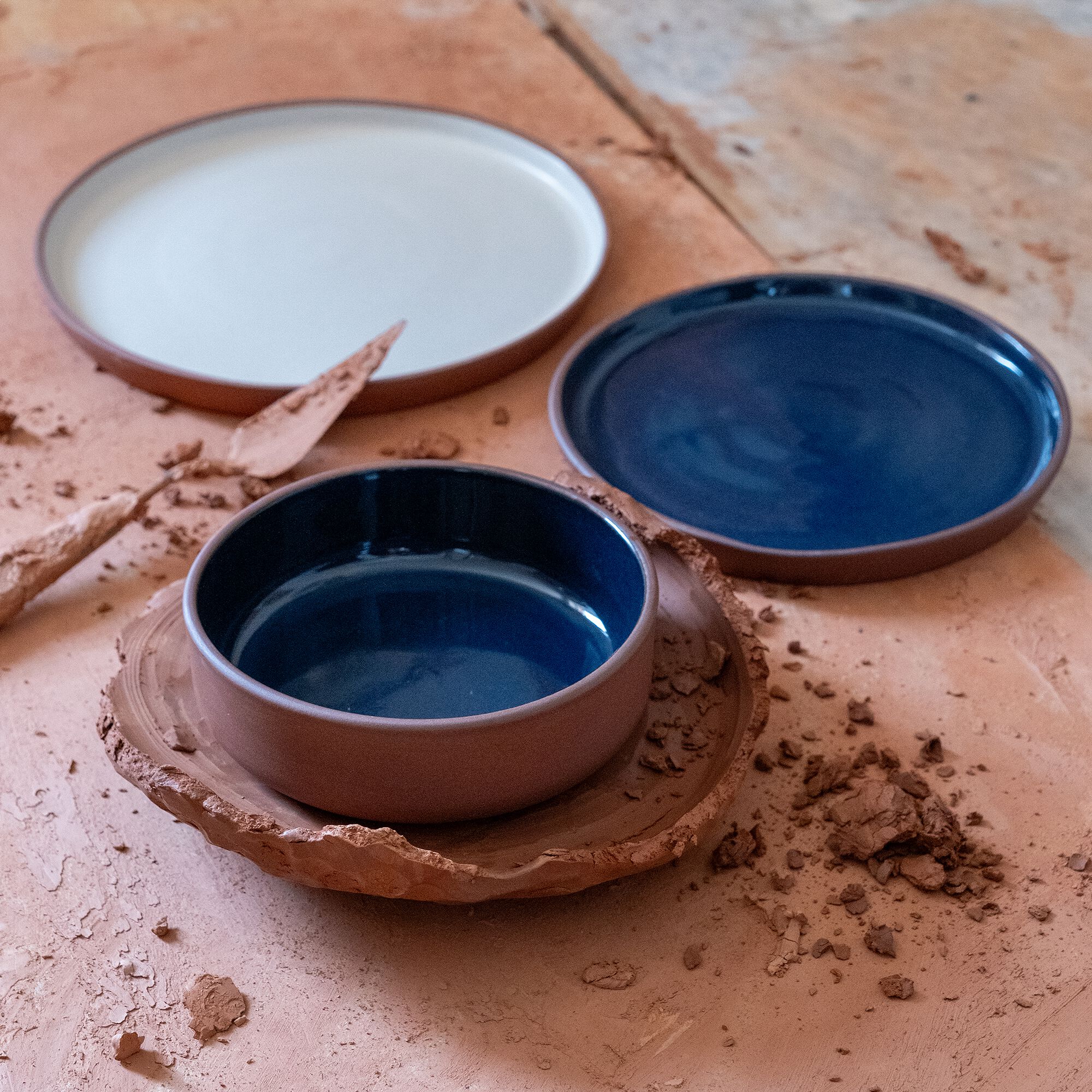 MARIA - Assiette à dessert en terre cuite et grès D19cm - bleu