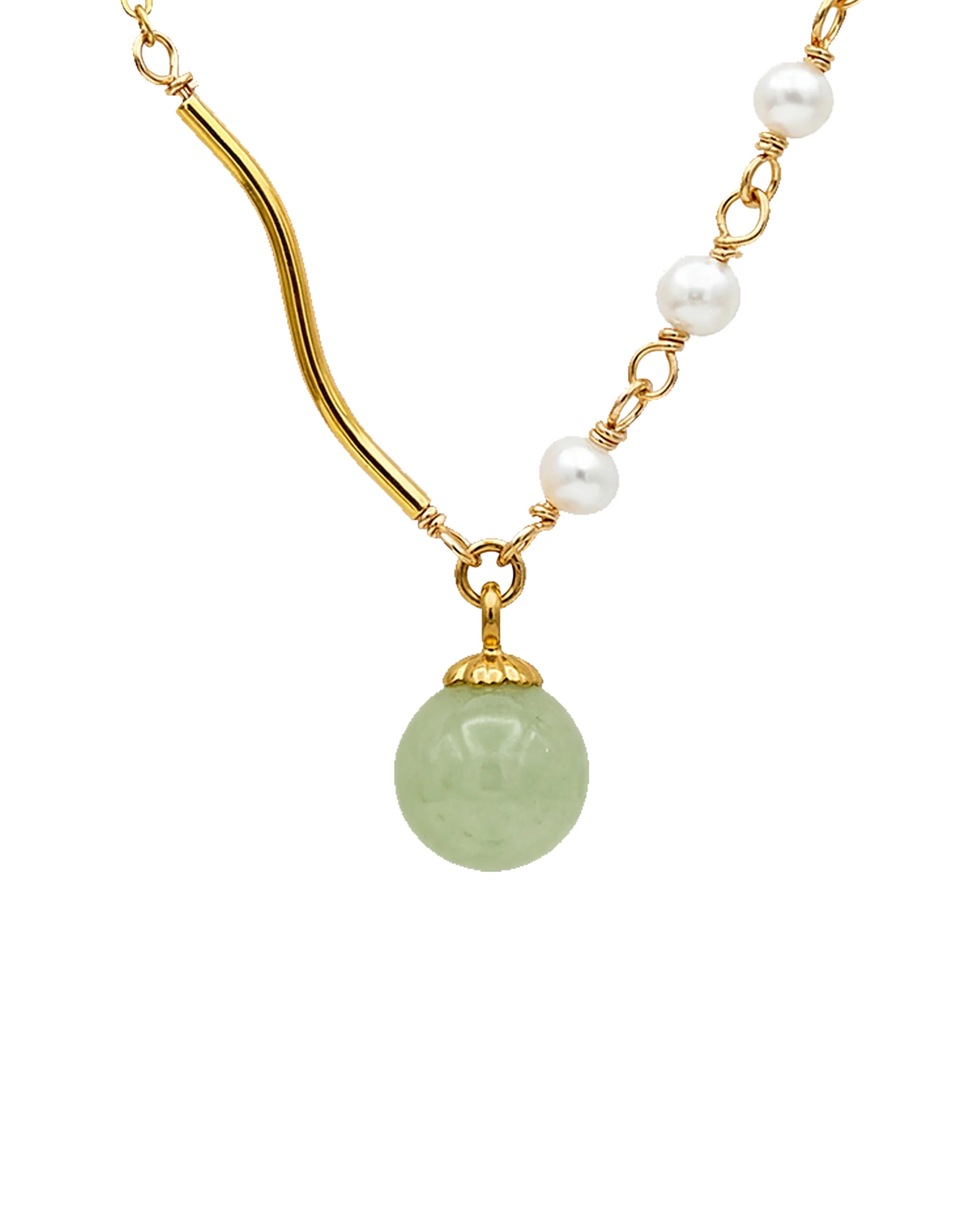 Isla — Green Jade and Freshwater Pearl Necklace