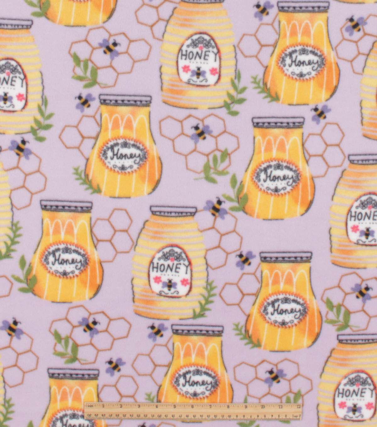 Yellow Honey Jars With Bees Anti Pill Plush Fleece Fabric
