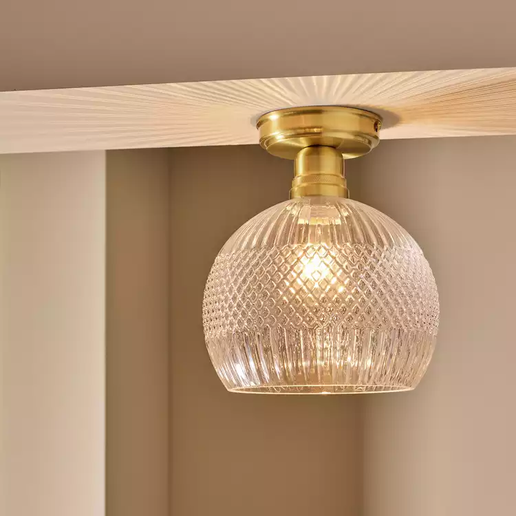 Habitat Perses Cut Glass Flush to Ceiling Light - Brass