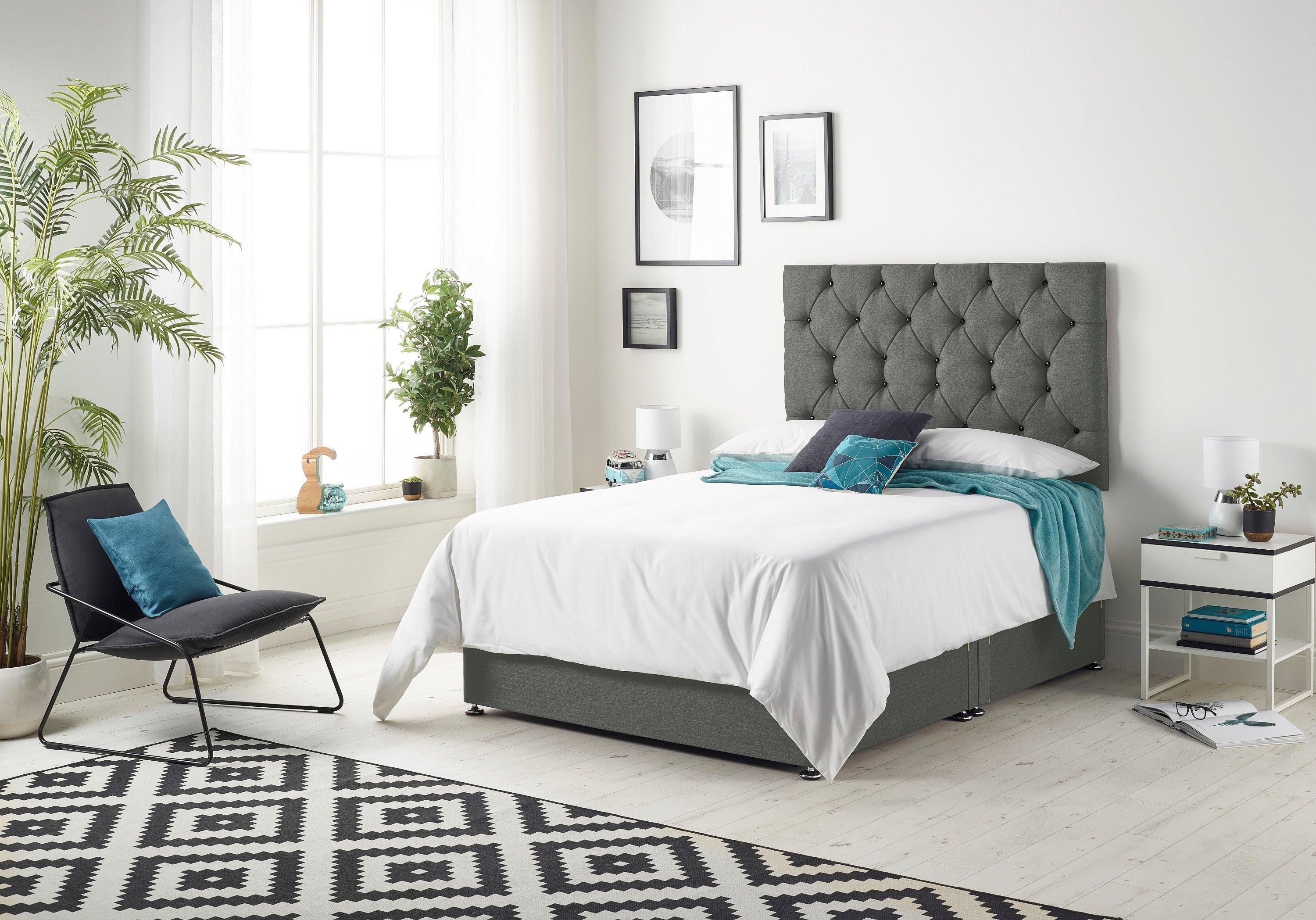 Somnior Premier Sprung Memory Foam 2 Drawer Divan Bed with Upholstered Headboard Linen Fabric