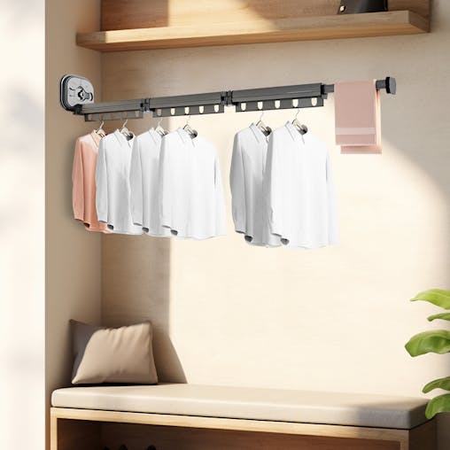 SOGA 2X 127.5cm Suction-Mounted Retractable Clothing Drying Rack Foldable Hanger