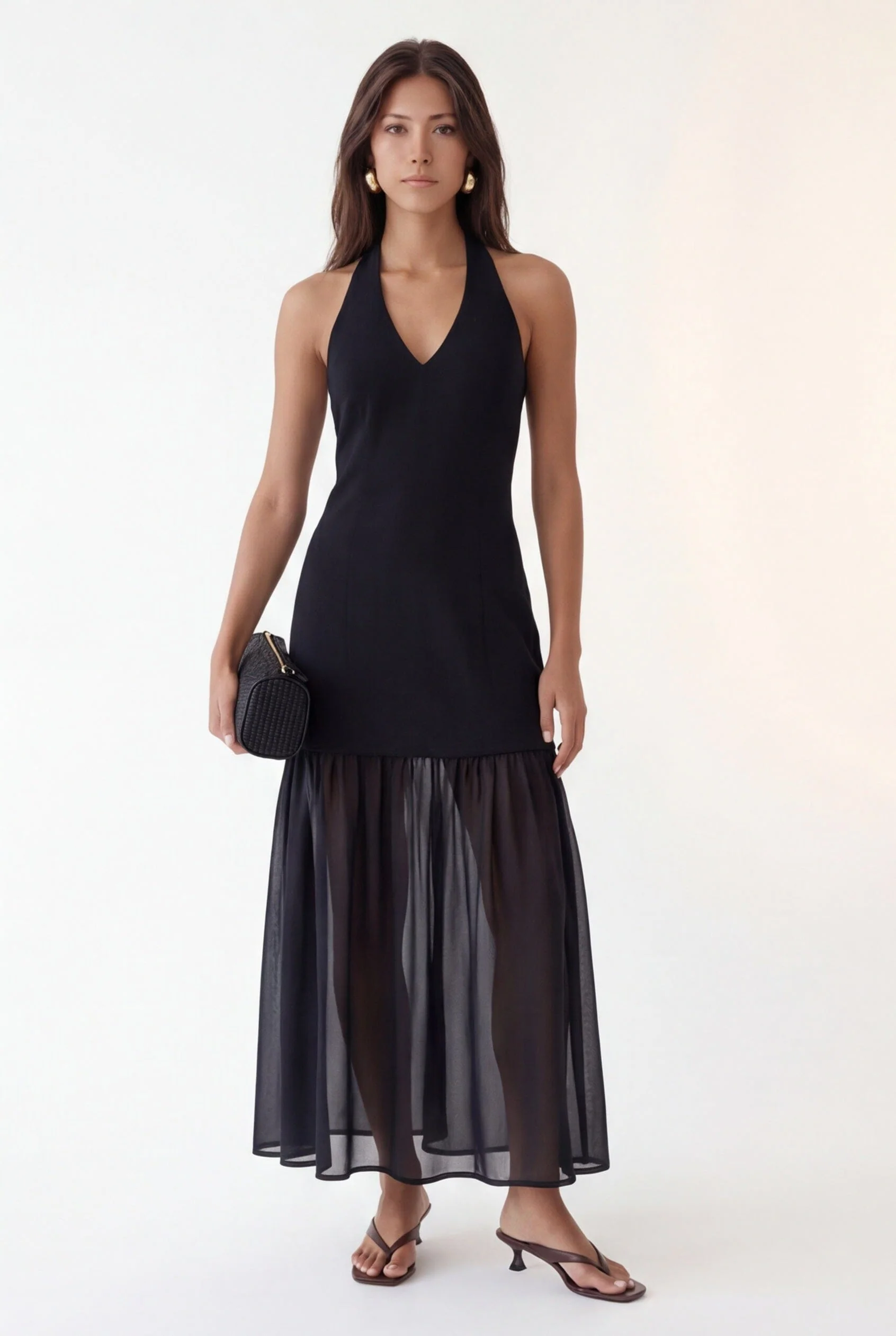 ROBE BI-MATIERE DOS NU - CASSANDRA - NOIR