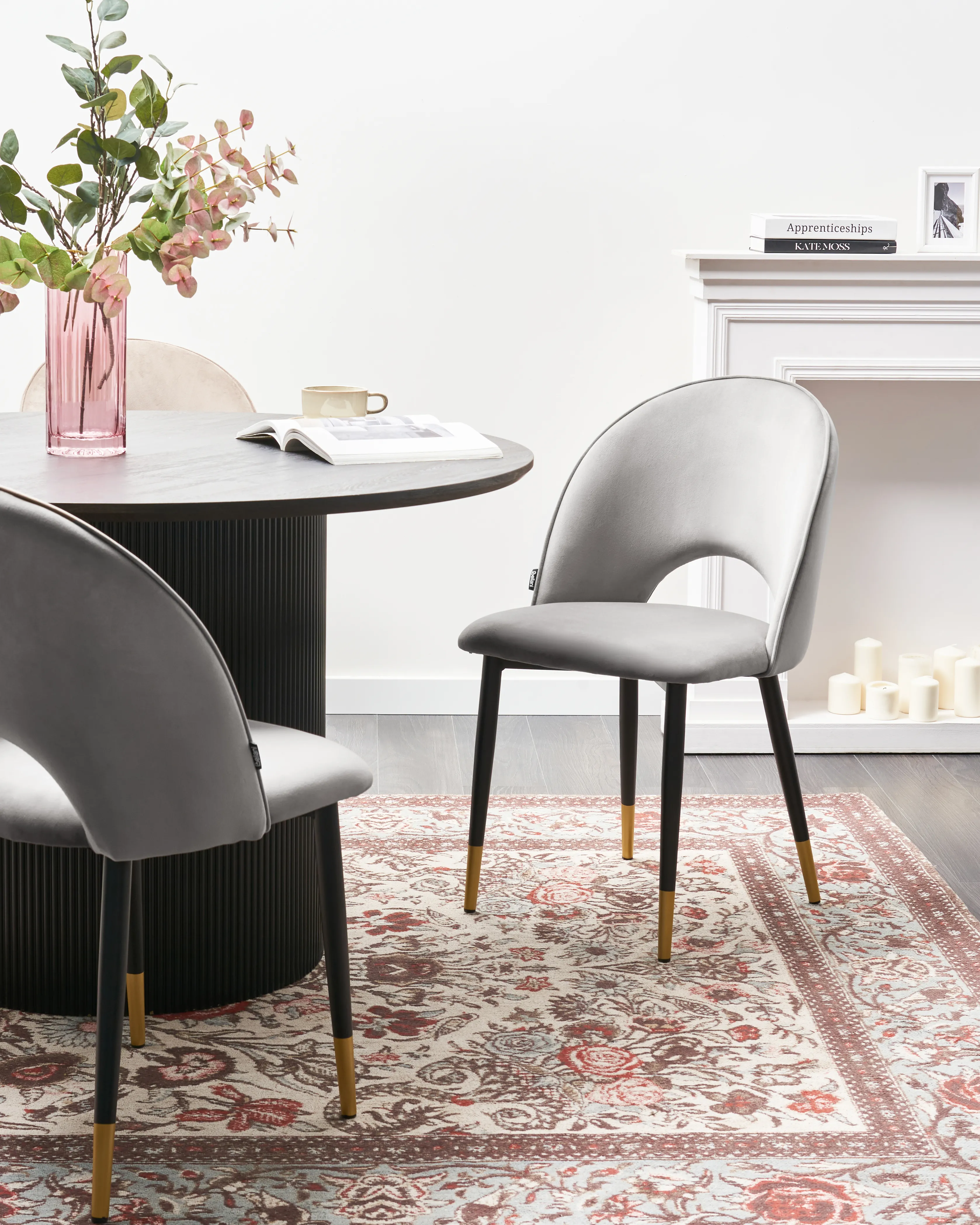 Set of 2 Dining Chairs MAGALIA Velvet Grey