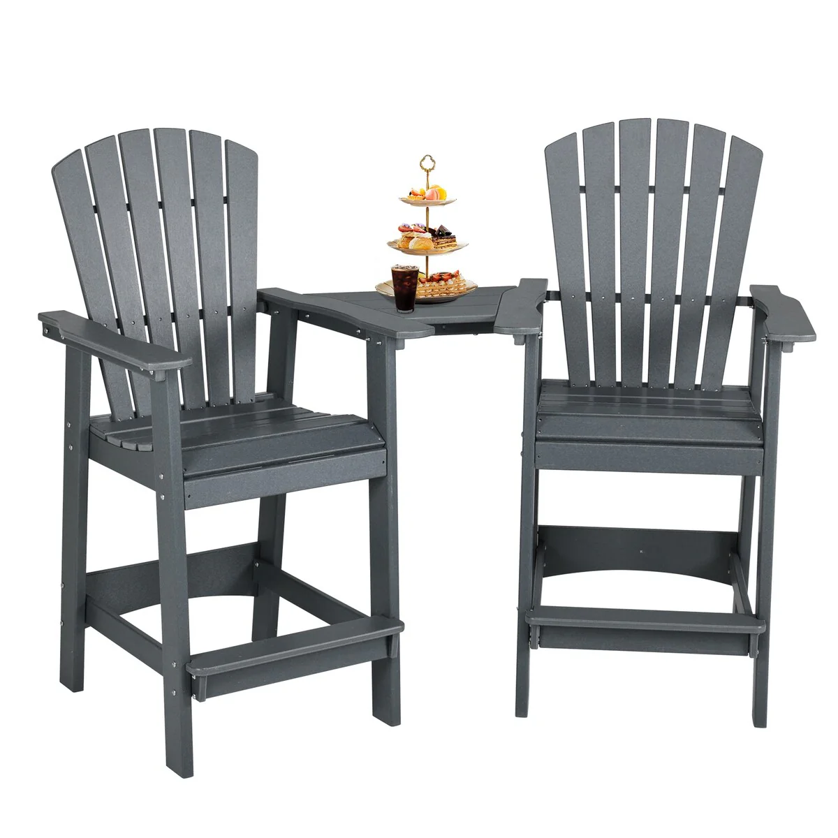 Aoodor Tall Adirondack Chairs Set of 2,HDPE Patio Bar Stool