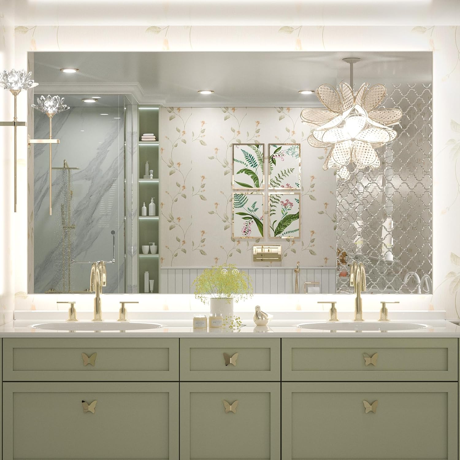 Keonjinn Bathroom Mirror with Lights 60 x 36 Inch, LED Mirror with Backlit, Anti Fog Lighted Mirror with Stepless Dimmable, UL Listed LED Driver, Waterproof, CRI90+, HD Tempered Glass