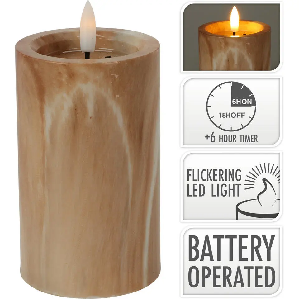 Home & Styling LED kaars - marmer bruin -D7,5 x H12,5 cm