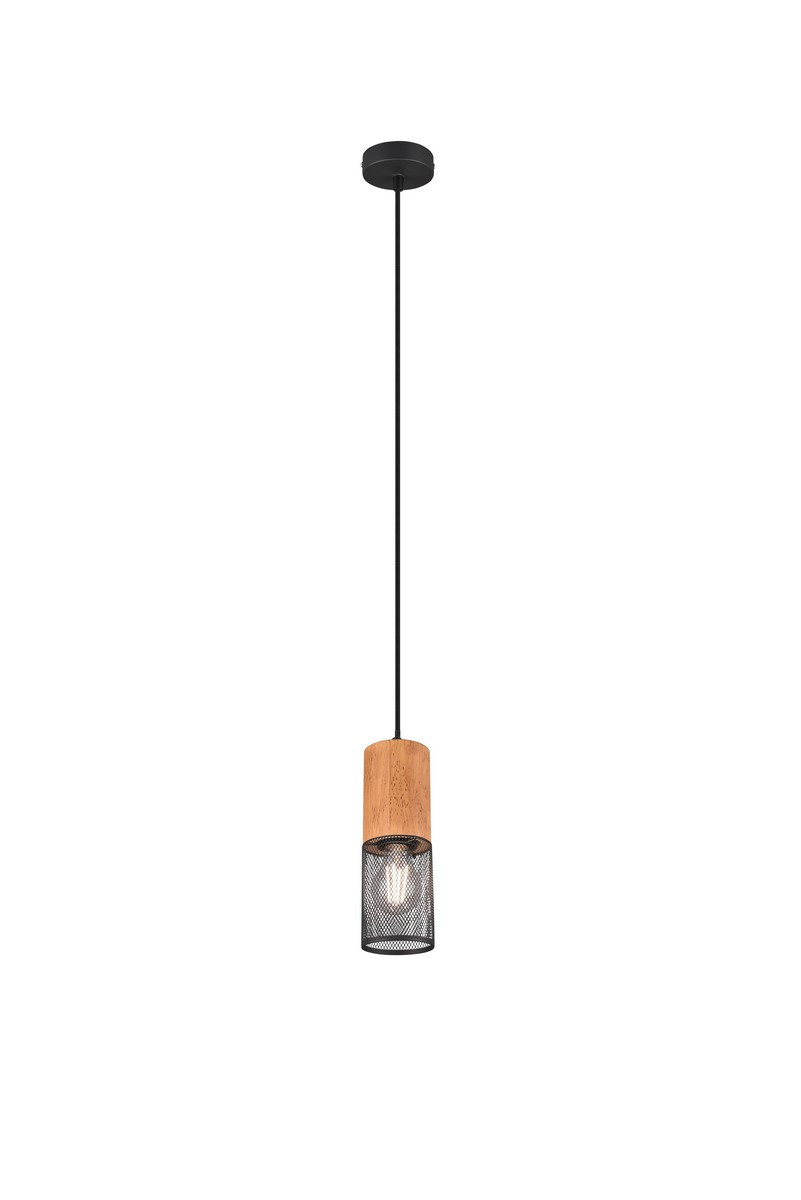 Lampa wisząca czarna-jasne drewno TOSH 1xE27x40W wym: 150x10x10 cm Trio