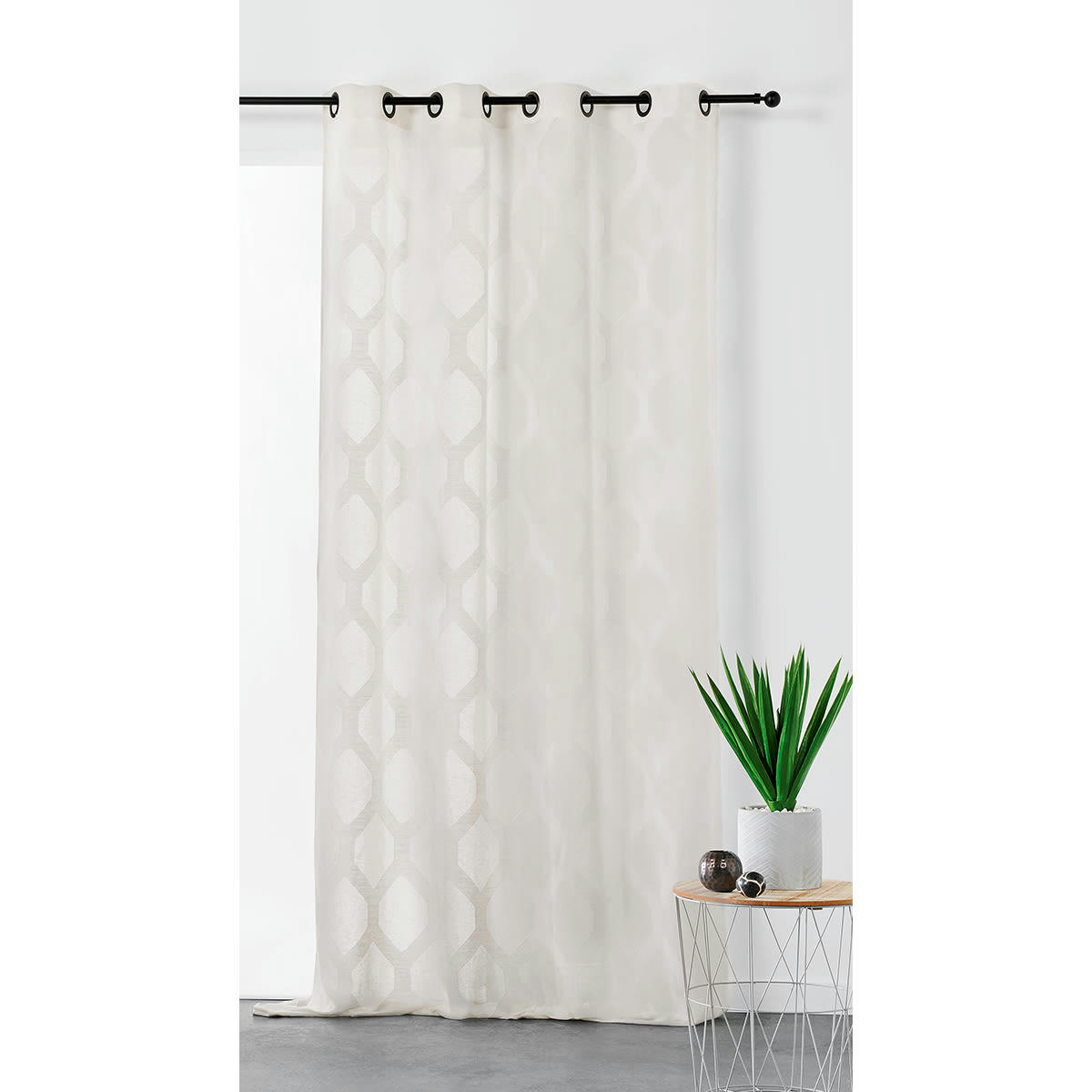 - Voilage à motifs géométriques verticaux polyester ecru 140x250 cm