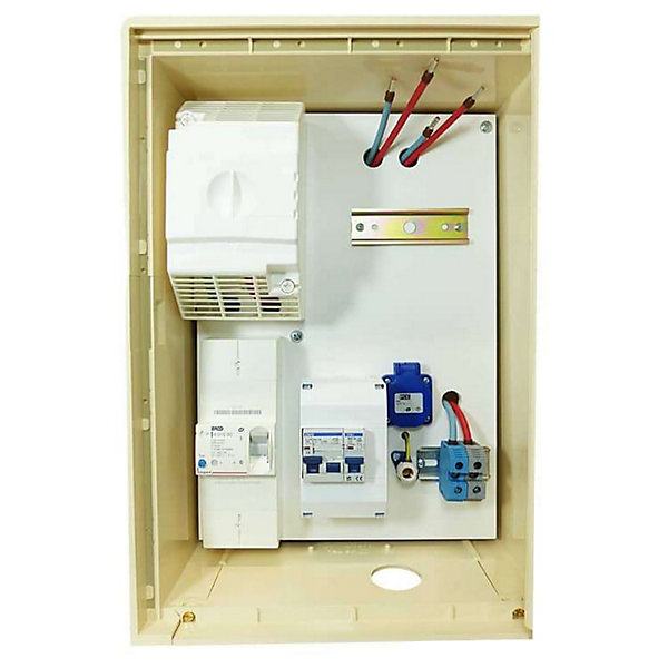 Coffret de chantier monophasé 12 kW - pack complet raccordement aérien 15m conforme ENEDIS avec 1 prise et bornier IP2X