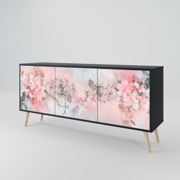 CHERRY BLOSSOM Komoda 3 drzwi Czarna-Bukowa skośna