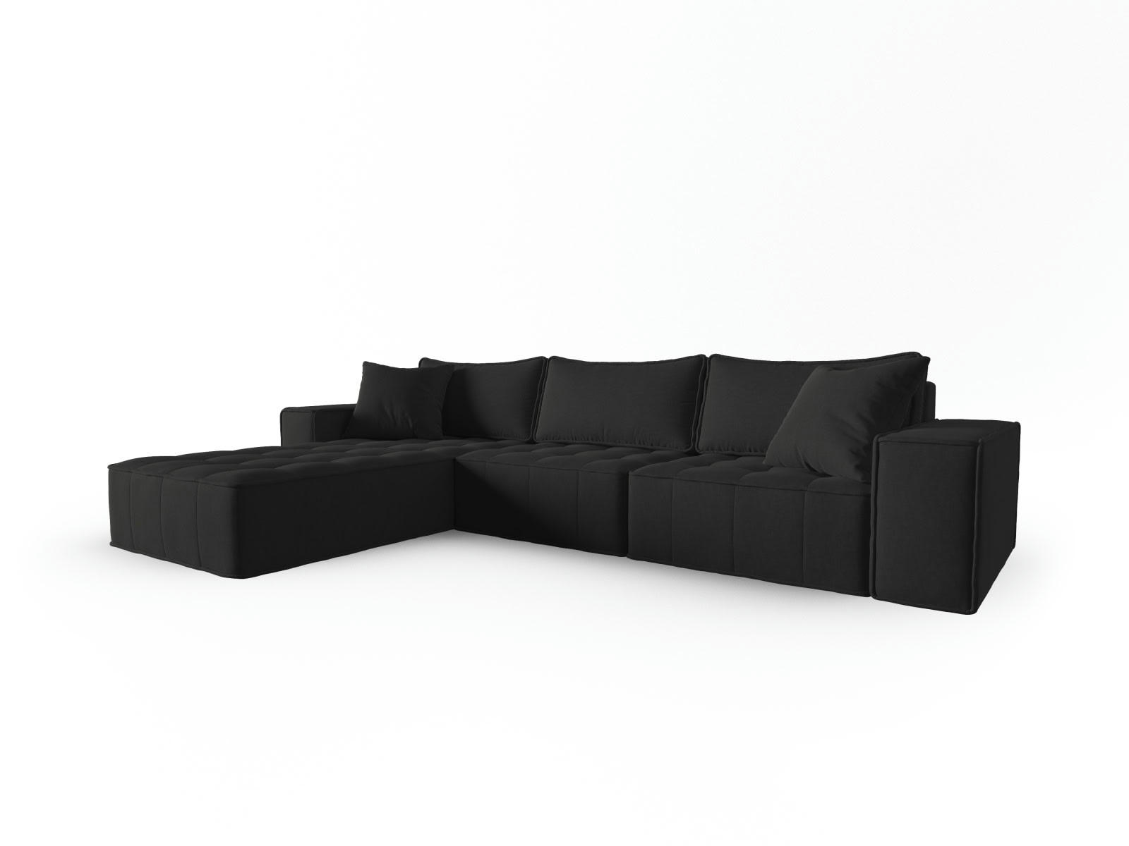 MIKE - Canapé d'angle gauche modulable 5 places en tissu structurel noir