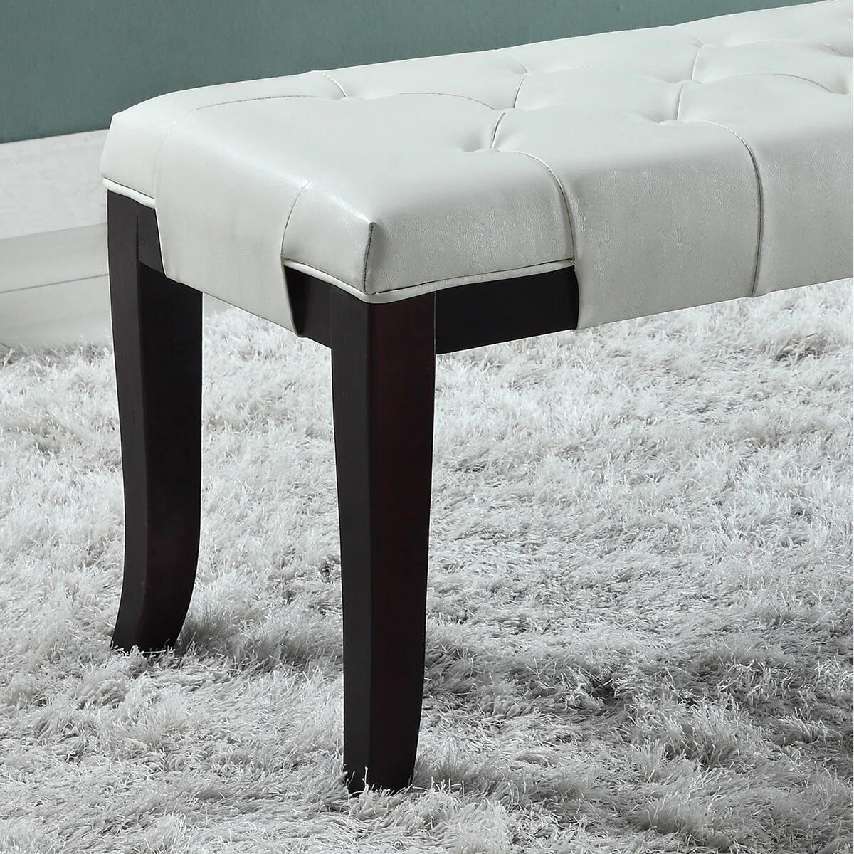 Linon Faux Leather White Tufted Bench