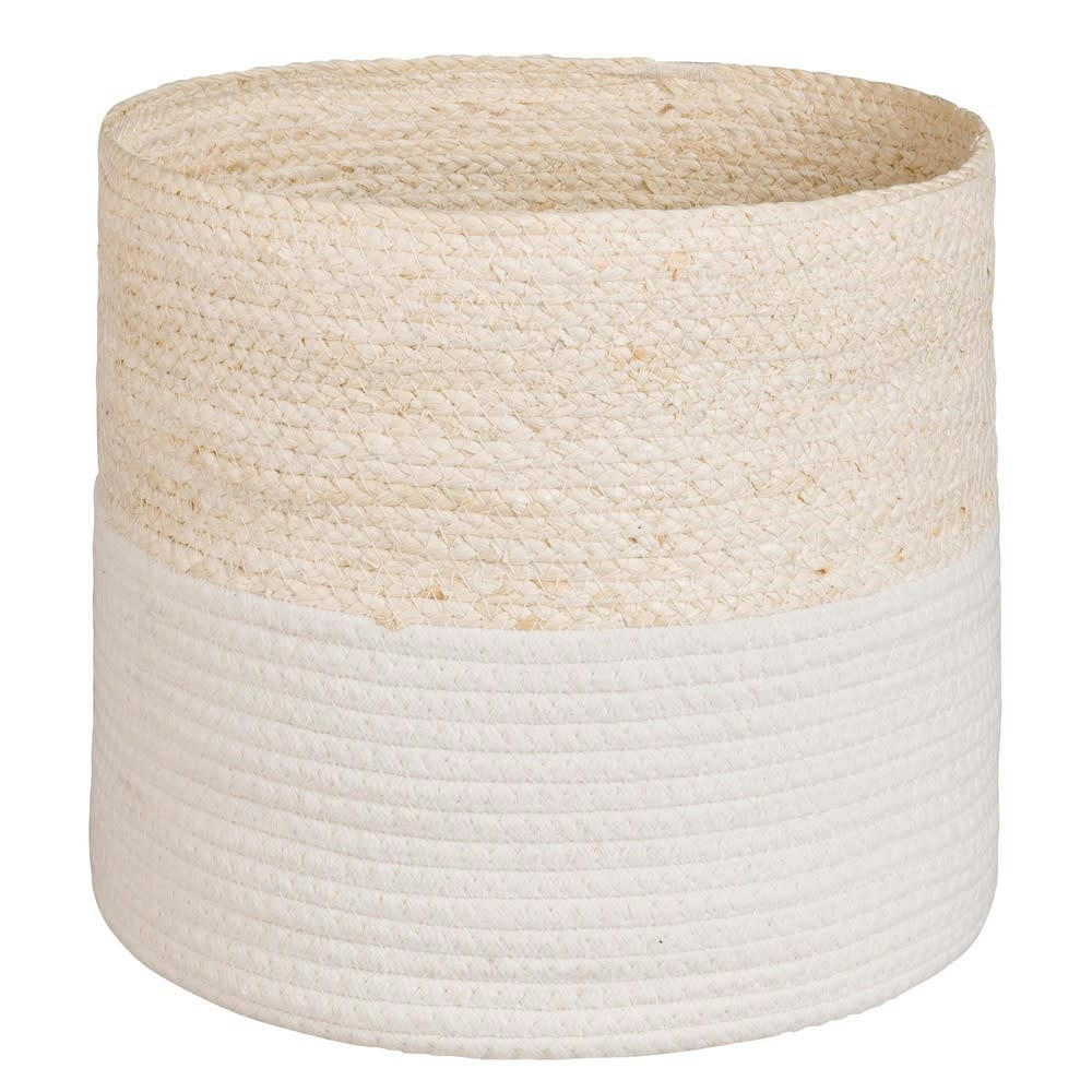 - 2 corbeilles en vannerie et coton blanc