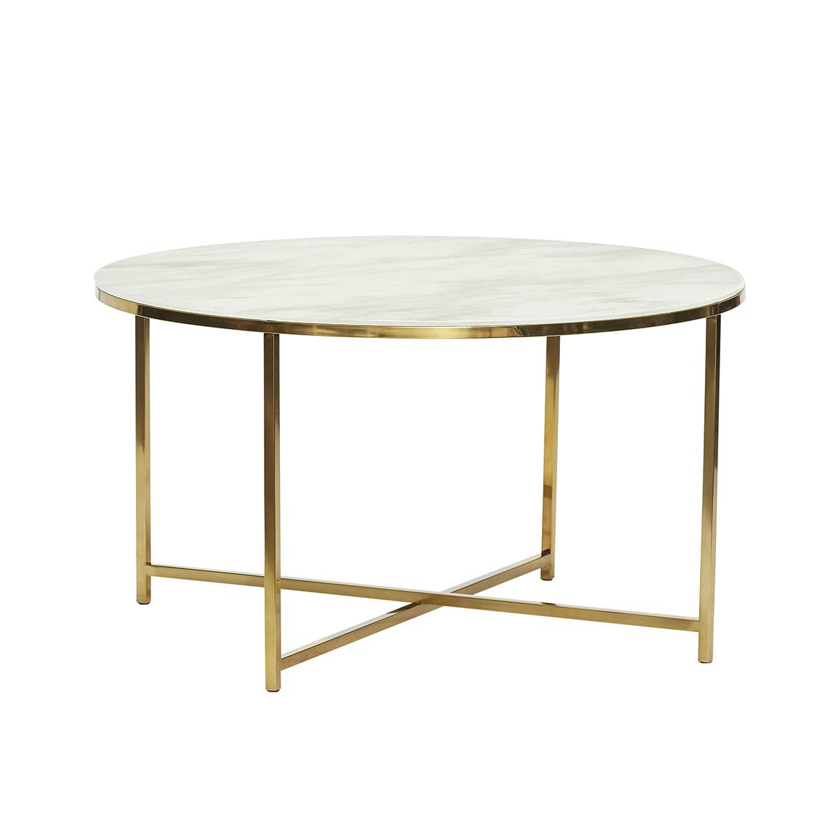 POND - Table en métal et verre blanc et laiton