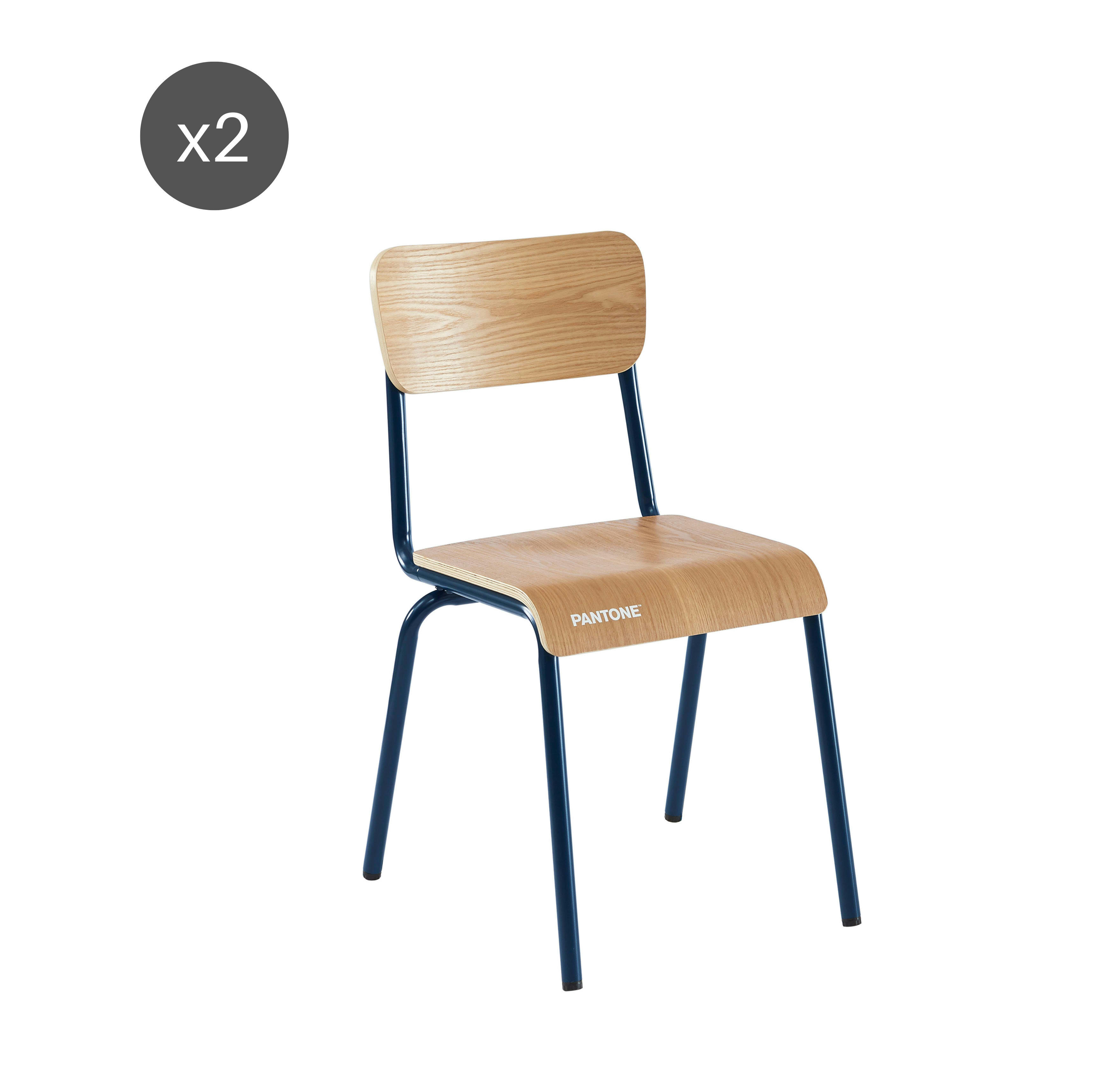 PANTONE - Lot de 2 chaises  bleu nuit et placage frêne