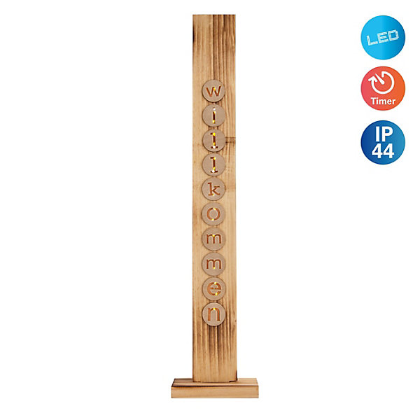 Lampe décorative LED en bois 'BIENVENUE' en bois naturel avec LEDs fixes, décoration de Noël pour l'extérieur