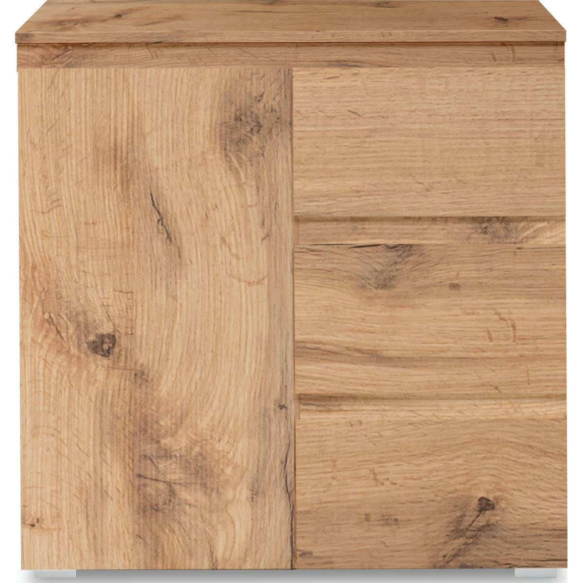 MEDEA - Commode 1 porte 3 tiroirs effet chêne 80 cm