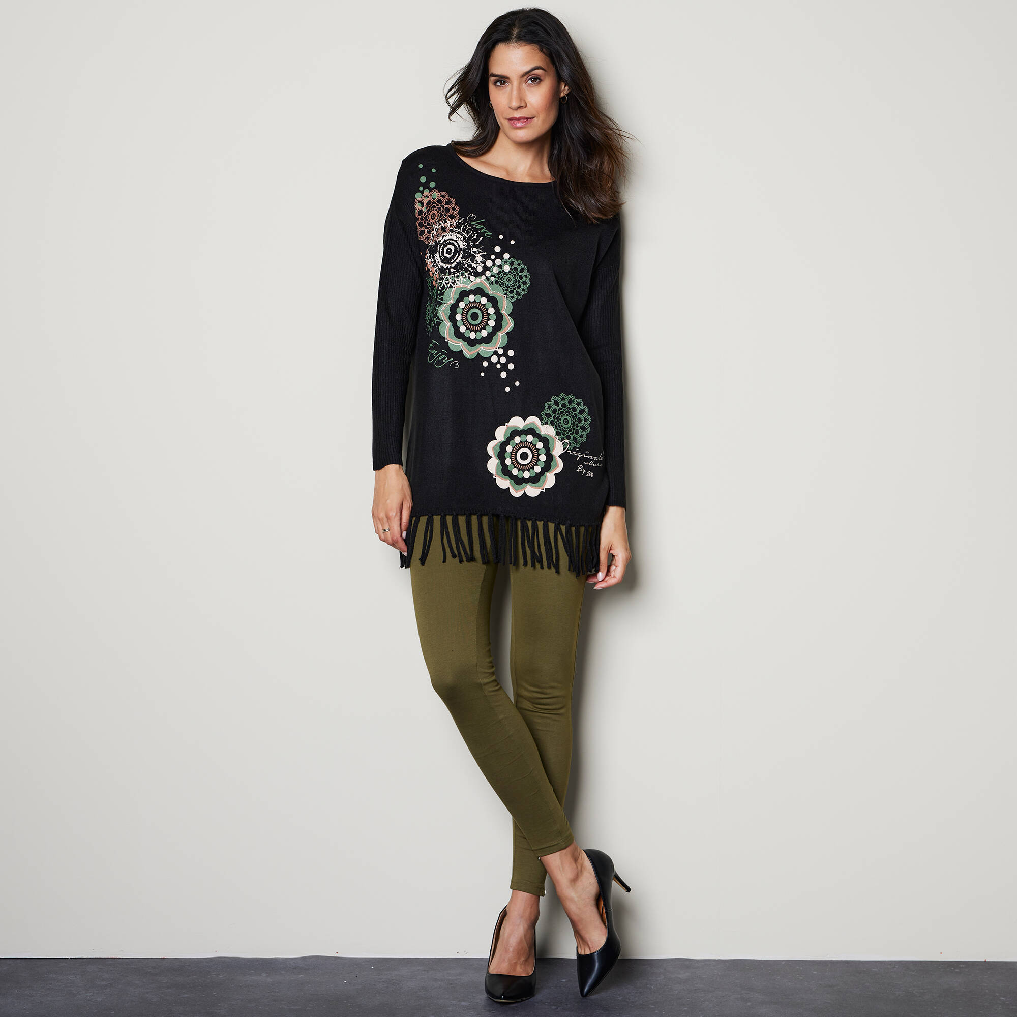 Legging bas de jambe zippé, taille élastiquée