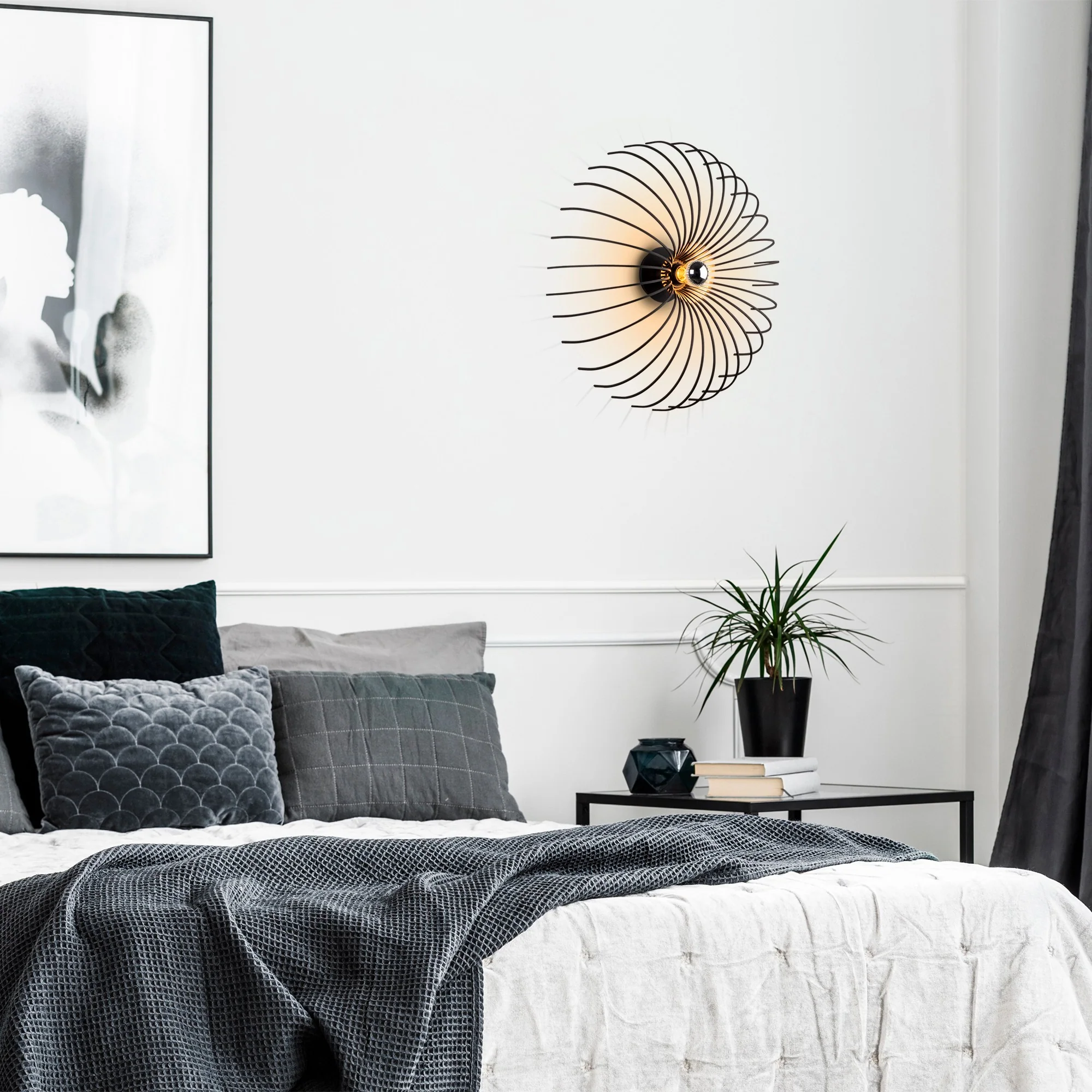 Wandlamp zwart Devie breed